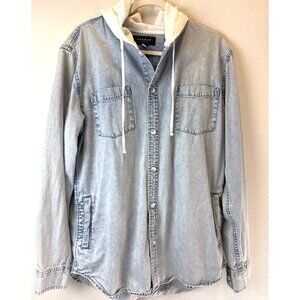 PacSun Men's Shirt Jacket Button Down Hoodie Denim Long Sleeve Size Large Retro